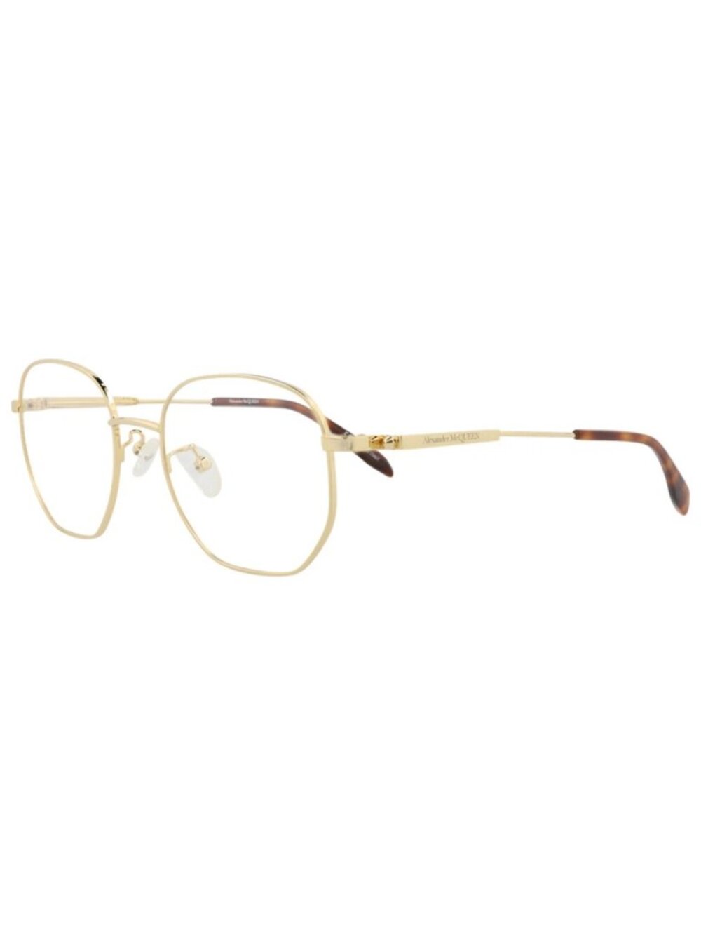 New Alexander McQueen Women's Eyeglasses Round Oval Metal Frame Mens Gold Gold